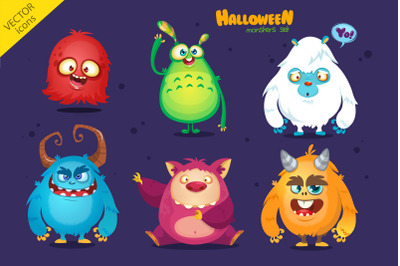 Cartoon monsters. Vector set. Halloween design