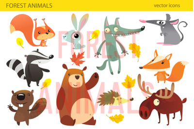 Cartoon forest animals set. Vector illustration