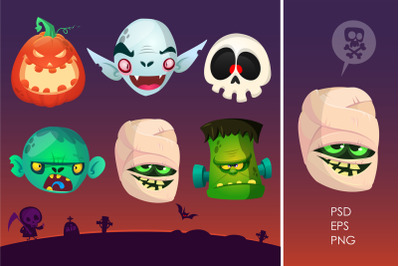 Cartoon Halloween vector icons