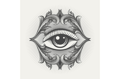 All Seeing Eye Engraving Illustration