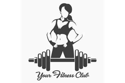 Fitness Emblem with Posing Sporty Woman