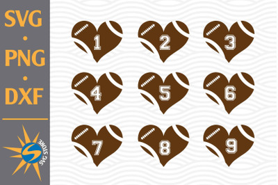 Football Heart Numbers SVG, PNG, DXF Digital Files Include