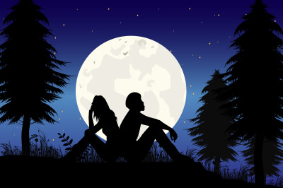 silhouette of couple in love, simple vector illustration