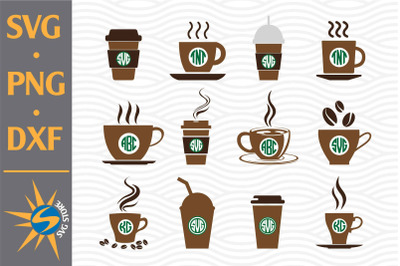 Coffee Cup Monogram SVG&2C; PNG&2C; DXF Digital Files Include