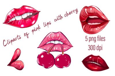 Cliparts  of  pink  lips  with cherry