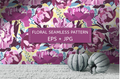 Purple peonies. Floral pattern.