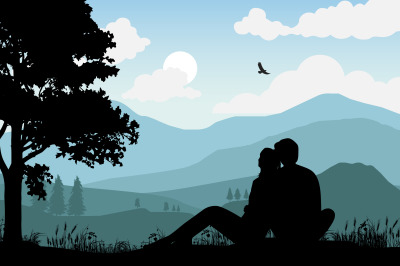 silhouette of couple in love, simple vector illustration