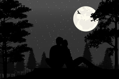 silhouette of couple in love, simple vector illustration