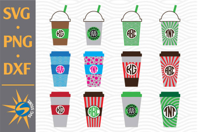 Coffee Cup Monogram SVG, PNG, DXF Digital Files Include