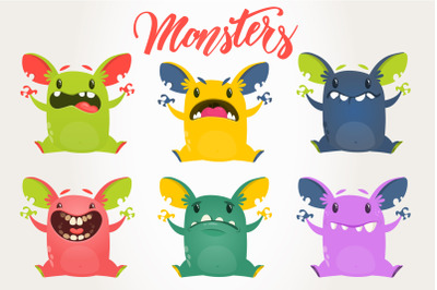 Cartoon funny monsters set  illustration. Vector