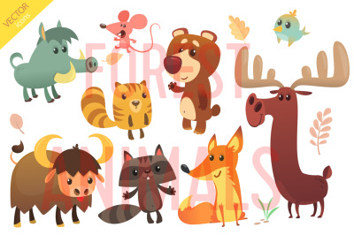 Cartoon forest animals. Vector set