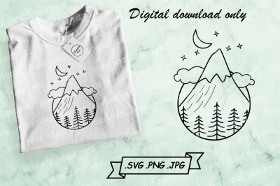 Night Mountain Scene SVG - Mountain With Forest SVG Cut File