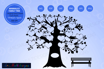 Minimalist 19 heart family tree