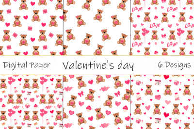 Valentine&#039;s day pattern. Heart pattern. Bears SVG. Heart SVG