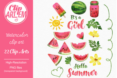 Watermelon Watercolor Summer Set PNG