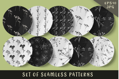 Set of black and white seamless patterns
