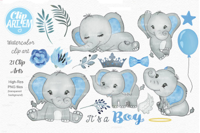 Boy Elephant Blue Bundle 21 PNGs files digital images decorations