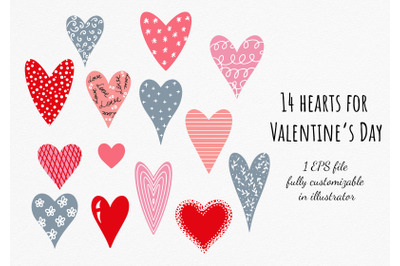 Hearts   for Valentine. Vector hearts set