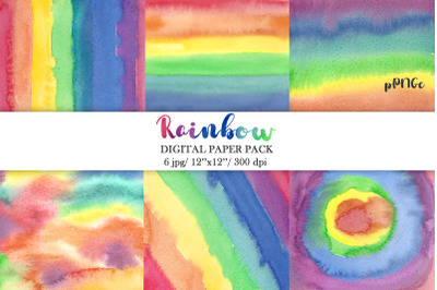 Watercolor Rainbow digital paper pack