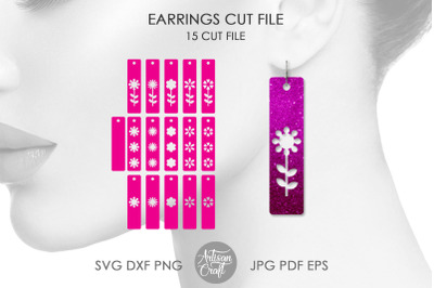 Bar earrings, SVG cut files, Floral earrings, faux leather earrings SV