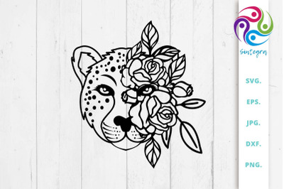 Cheetah Floral SVG&2C; Cheetah Cut File