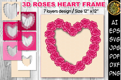 3D Valentine Roses Flowers Heart Frame SVG Clipart Cutfiles