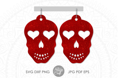Sugar Skull earrings, Heart jewelry, SVG cut file