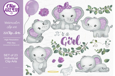 Baby Girl Elephant Purple Gray Girl 23  PNG images for decoration