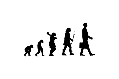 Human evolution black silhouette, from ape to man