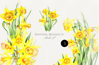 Watercolor Yellow Daffodil flowers clipart. Easter Clipart. Spring