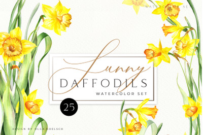 Watercolor daffodil clipart, Easter clipart with yellow floral element
