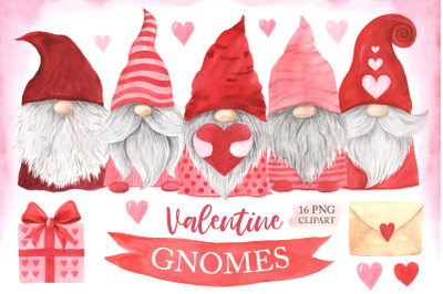 Watercolor Valentine Day Gnomes Clipart
