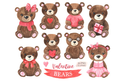 Watercolor Valentine Day Bear Clipart