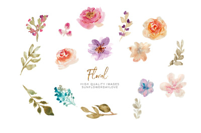 Hand Painted Watercolor Floral Clipart&2C; Spring floral clipart&2C; Flower