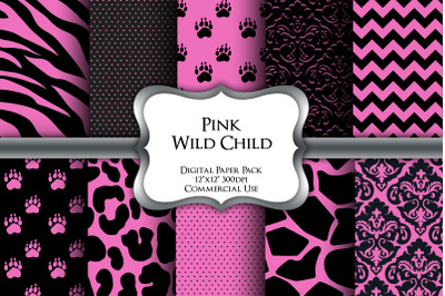 Pink Wild Child Safari Digital Paper Pack