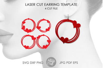 Heart Earring SVG, Laser cut files, Messy circle