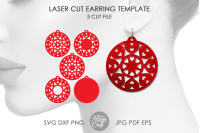 Heart mandala, laser cut jewelry files ,Round earrings