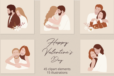 Happy Valentines Day  Illustration Set