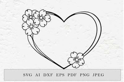 cherry blossom Heart frame, Cut file, SVG, DXF, PNG