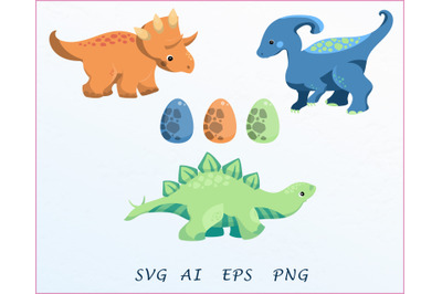 Cute Dinos Clipart, vector clipart. Dinosaur and eggs Bundle Pack