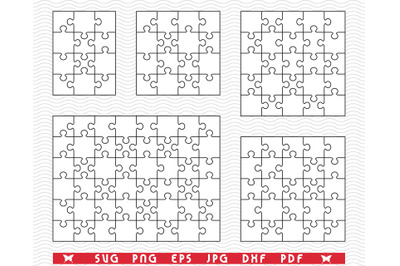 SVG White Puzzles, Separate Parts, digital clipart