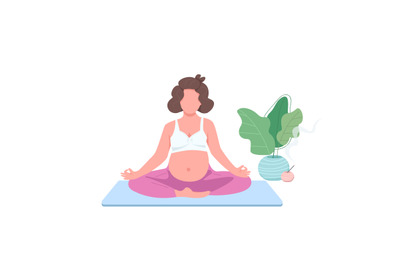 Meditating pregnant girl flat color vector faceless character