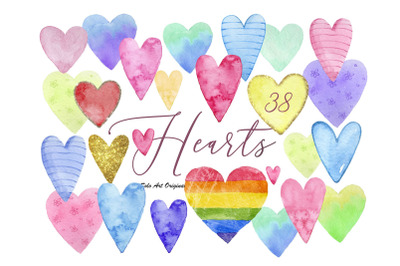 Hearts Clipart Valentine&#039;s Day Love hearts set Watercolor hand painted