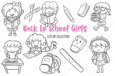 Back to School Girls Digital Stamps