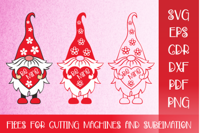 Valentines SVG with Cute Gnome-Be Mine