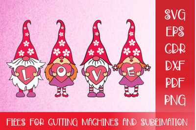 Love - Valentines SVG with Cute Gnomes