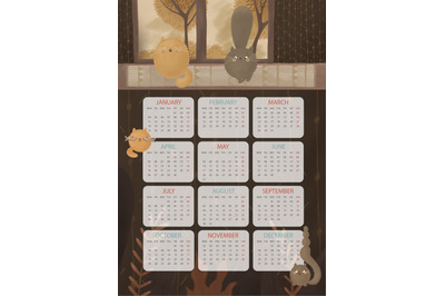 Cute calendar with two cats. Calendar for 2021. Two round cats on the