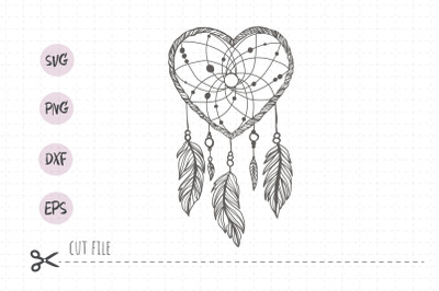 Heart dream catcher SVG cut file / Boho chic wedding decor / Feather S