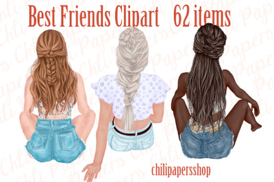 Best Friends Clipart,Besties clipart,Fashion Girls Stickers