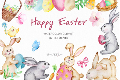 Watercolor Easter Cute bunny clipart
